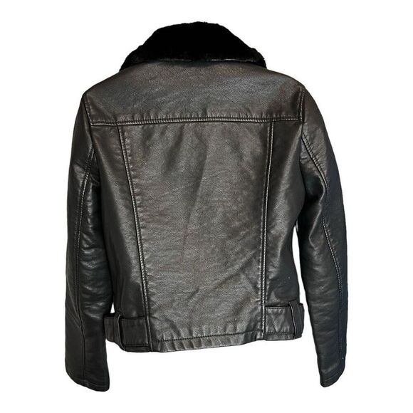 Forever 21 Women's Faux Fur Collar Biker Leather Motorcycle Jacket Black  Small - Picture 3 of 10